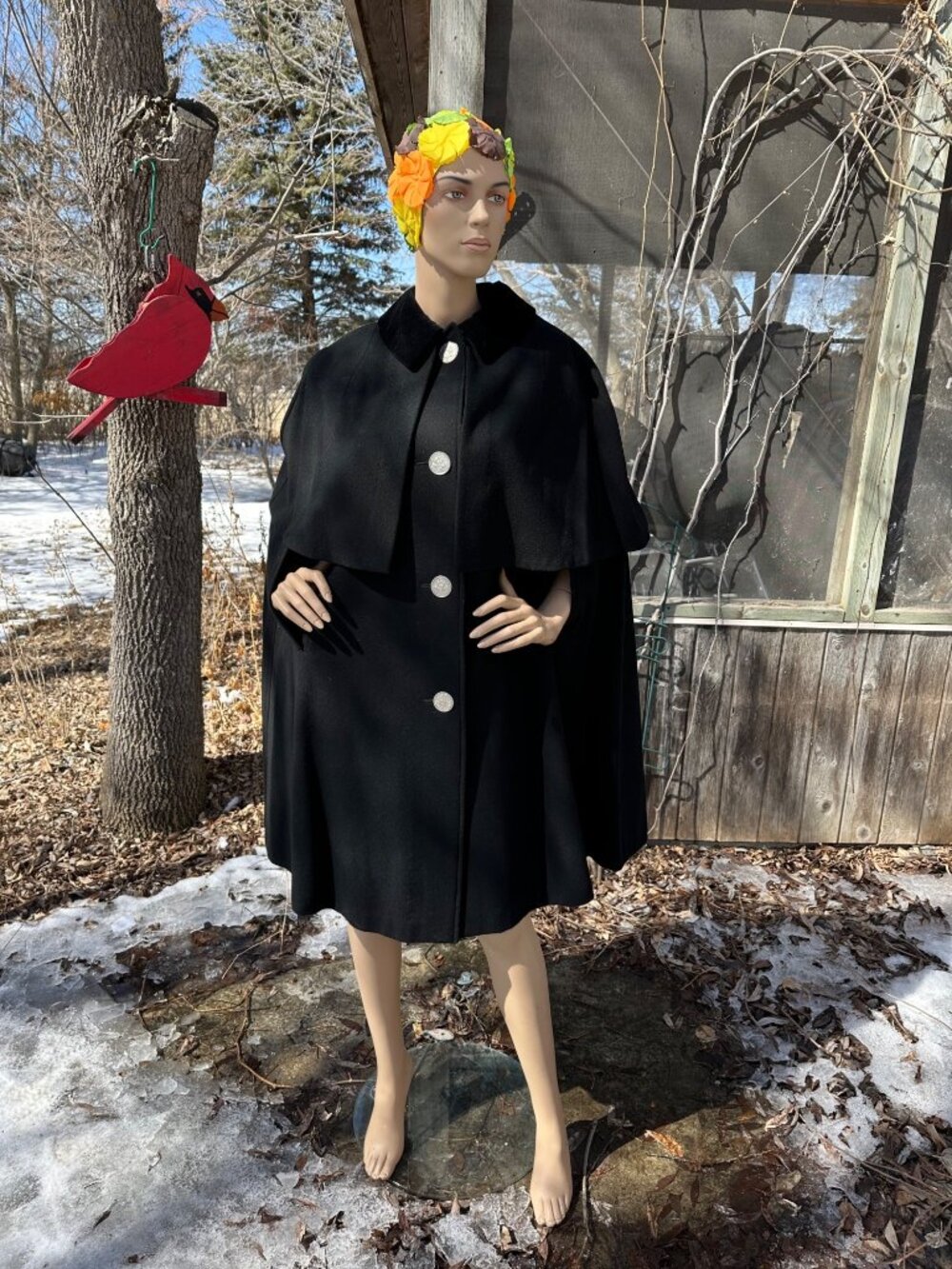 70s 80s Austrian Loden Cape Coat 100% Virgin Wool Black Velvet Trim